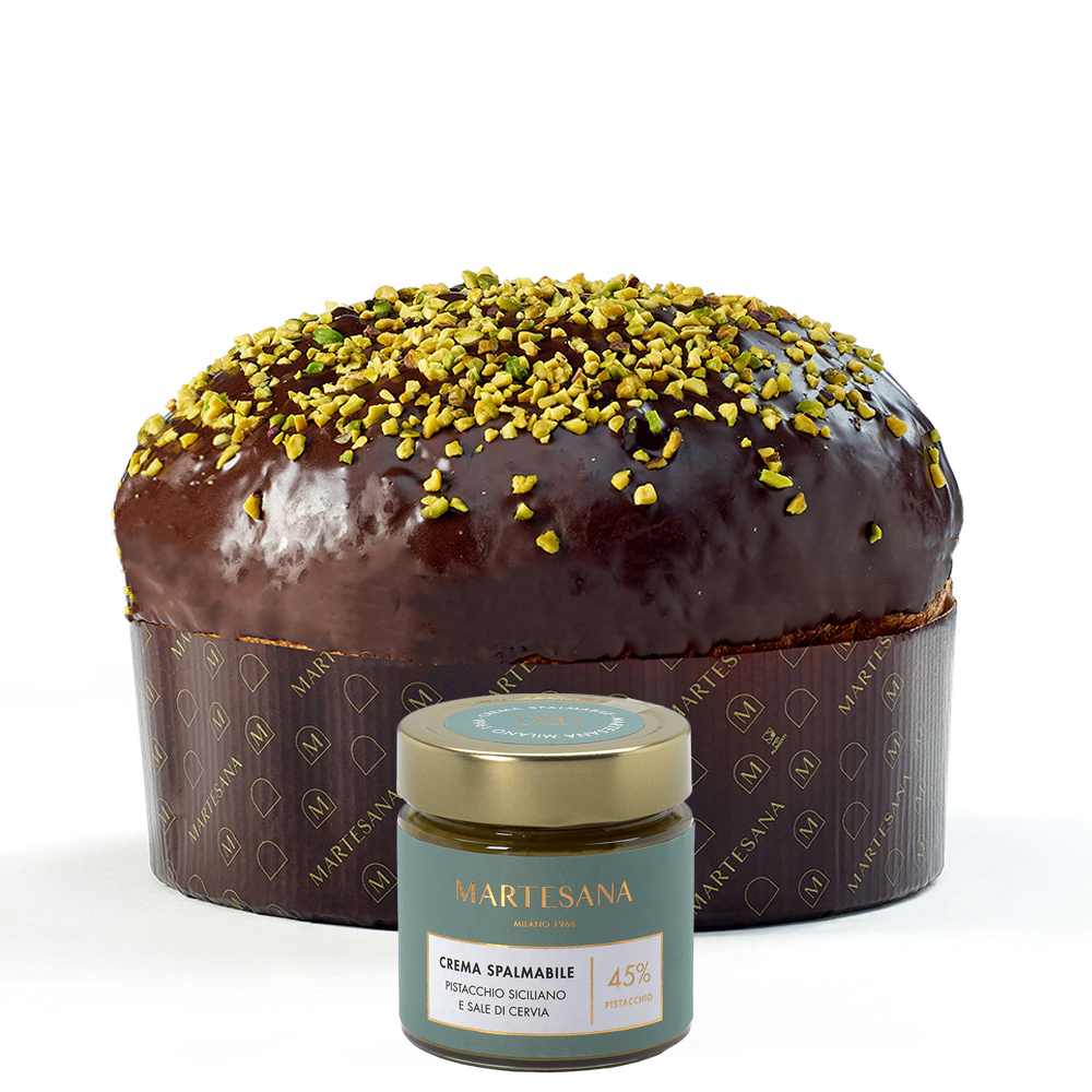 Abbinamento Panettone al Pistacchio e Cioccolato 1kg e Crema Spalmabile 250g